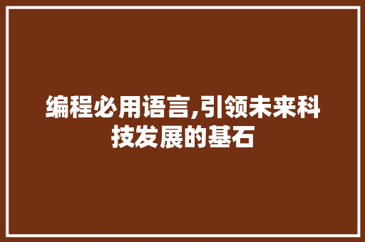 编程必用语言,引领未来科技发展的基石