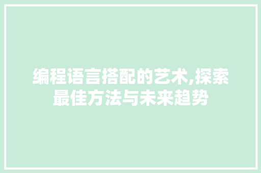 编程语言搭配的艺术,探索最佳方法与未来趋势 电脑基础
