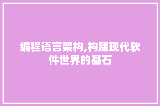 编程语言架构,构建现代软件世界的基石