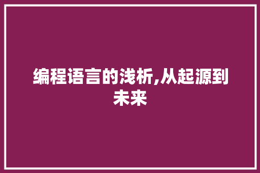 编程语言的浅析,从起源到未来