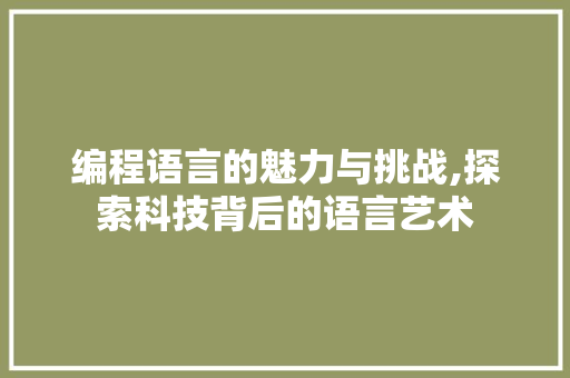 编程语言的魅力与挑战,探索科技背后的语言艺术