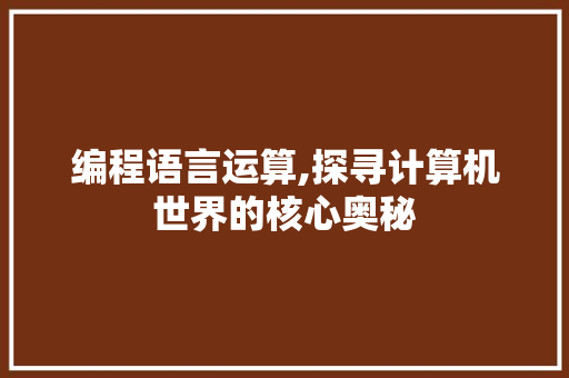 编程语言运算,探寻计算机世界的核心奥秘