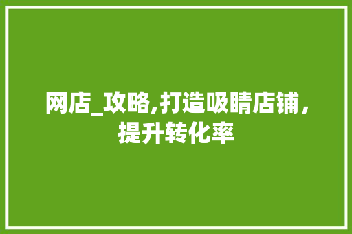 网店_攻略,打造吸睛店铺，提升转化率