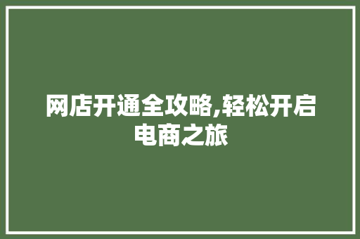 网店开通全攻略,轻松开启电商之旅