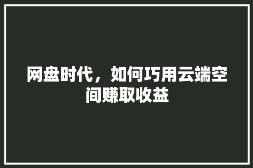 网盘时代，如何巧用云端空间赚取收益