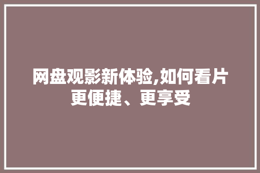 网盘观影新体验,如何看片更便捷、更享受