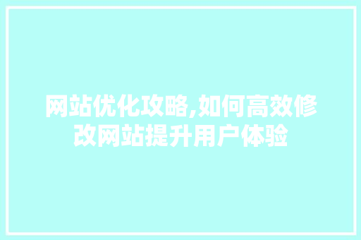 网站优化攻略,如何高效修改网站提升用户体验