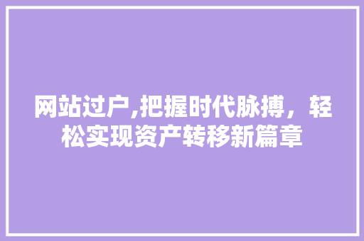 网站过户,把握时代脉搏,轻松实现资产转移新篇章 网站过户,把握时代脉搏,轻松实现资产转移新篇章