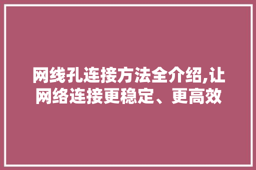 网线孔连接方法全介绍,让网络连接更稳定、更高效