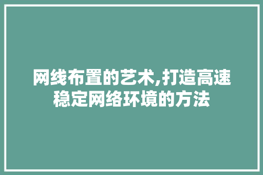 网线布置的艺术,打造高速稳定网络环境的方法