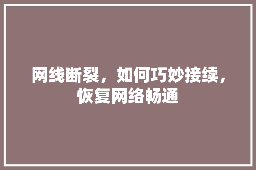 网线断裂，如何巧妙接续，恢复网络畅通