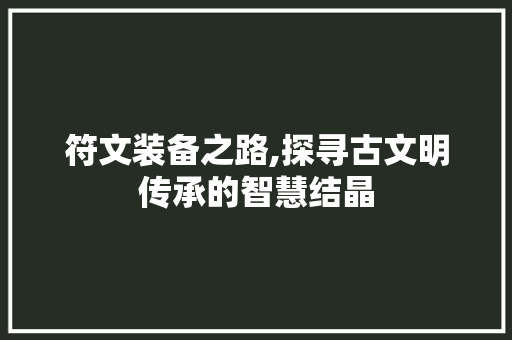 符文装备之路,探寻古文明传承的智慧结晶