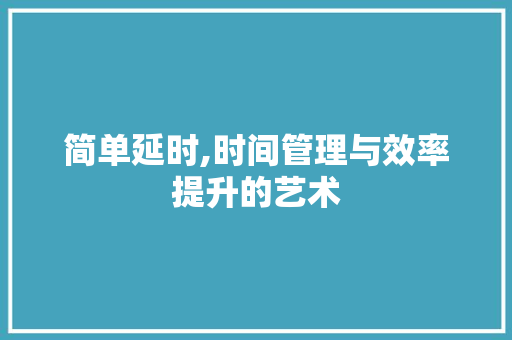 简单延时,时间管理与效率提升的艺术