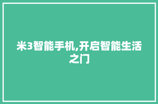 米3智能手机,开启智能生活之门