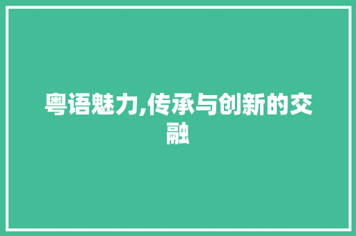 粤语魅力,传承与创新的交融