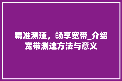 精准测速，畅享宽带_介绍宽带测速方法与意义