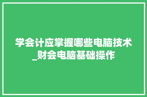 学会计应掌握哪些电脑技术_财会电脑基础操作