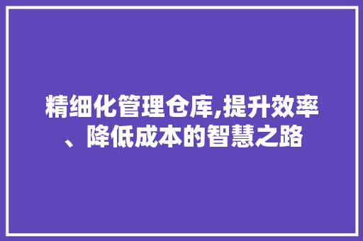 精细化管理仓库,提升效率、降低成本的智慧之路