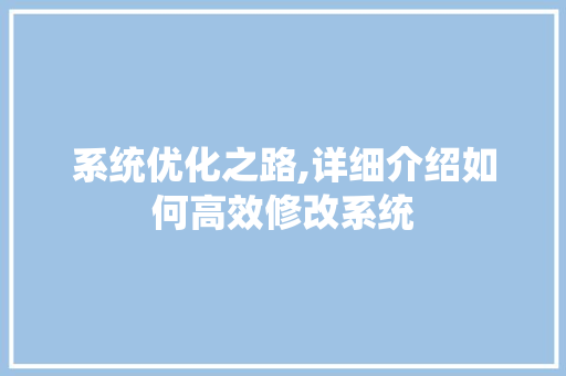 系统优化之路,详细介绍如何高效修改系统