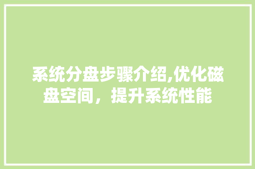 系统分盘步骤介绍,优化磁盘空间，提升系统性能