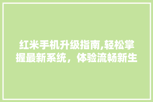 红米手机升级指南,轻松掌握最新系统，体验流畅新生活
