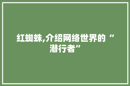 红蜘蛛,介绍网络世界的“潜行者”