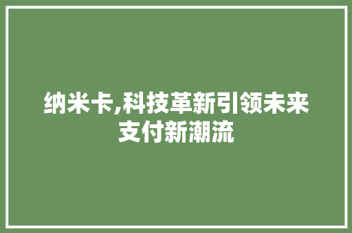 纳米卡,科技革新引领未来支付新潮流 纳米卡,科技革新引领未来支付新潮流