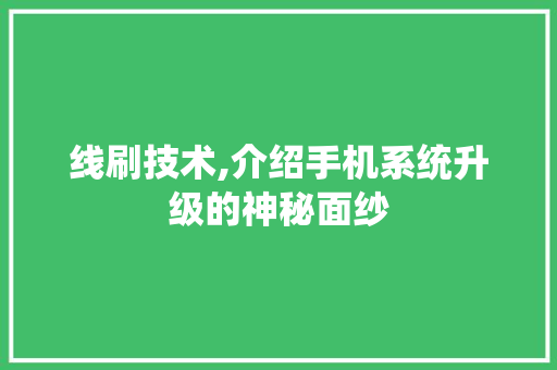 线刷技术,介绍手机系统升级的神秘面纱