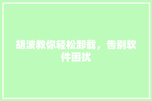 胡波教你轻松卸载，告别软件困扰