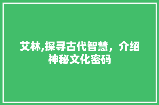 艾林,探寻古代智慧，介绍神秘文化密码