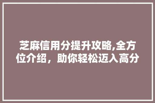 芝麻信用分提升攻略,全方位介绍，助你轻松迈入高分行列
