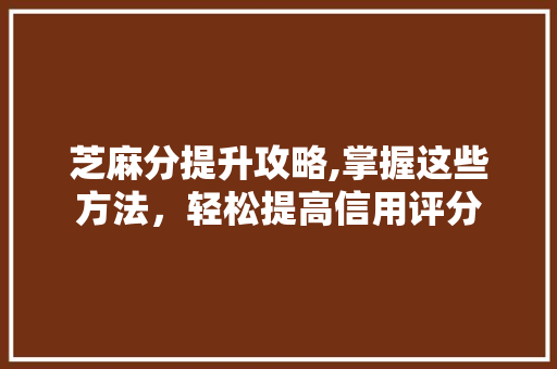 芝麻分提升攻略,掌握这些方法，轻松提高信用评分