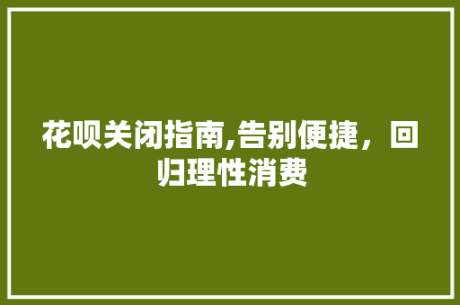 花呗关闭指南,告别便捷,回归理性消费 花呗关闭指南,告别便捷,回归理性消费