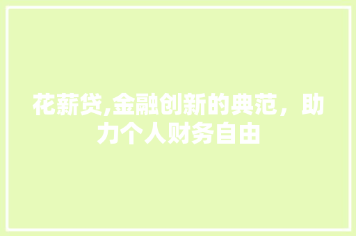 花薪贷,金融创新的典范，助力个人财务自由
