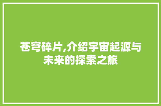 苍穹碎片,介绍宇宙起源与未来的探索之旅