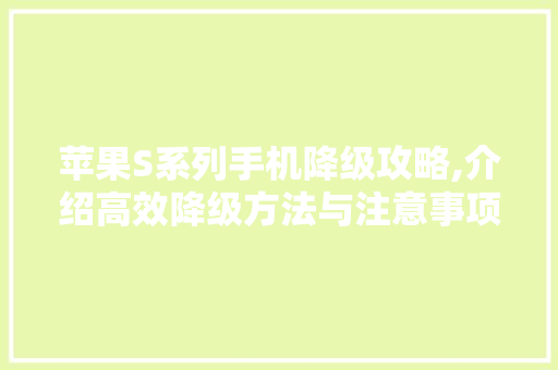 苹果S系列手机降级攻略,介绍高效降级方法与注意事项
