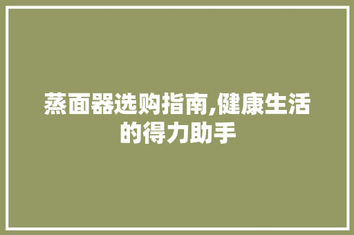 蒸面器选购指南,健康生活的得力助手