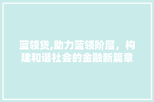 蓝领贷,助力蓝领阶层，构建和谐社会的金融新篇章
