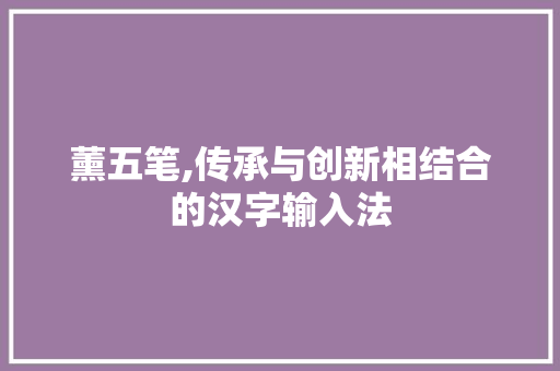 薰五笔,传承与创新相结合的汉字输入法