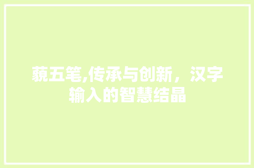 藐五笔,传承与创新，汉字输入的智慧结晶