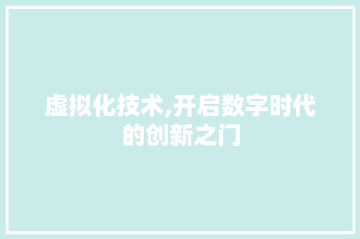 虚拟化技术,开启数字时代的创新之门