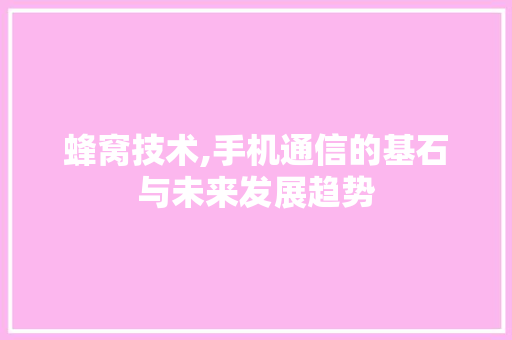 蜂窝技术,手机通信的基石与未来发展趋势 蜂窝技术,手机通信的基石与未来发展趋势