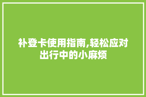 补登卡使用指南,轻松应对出行中的小麻烦 电脑基础