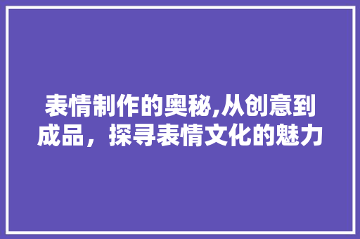 表情制作的奥秘,从创意到成品,探寻表情文化的魅力 电脑故障维修 表情制作的奥秘,从创意到成品,探寻表情文化的魅力 电脑故障维修