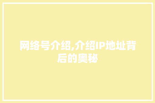 网络号介绍,介绍IP地址背后的奥秘