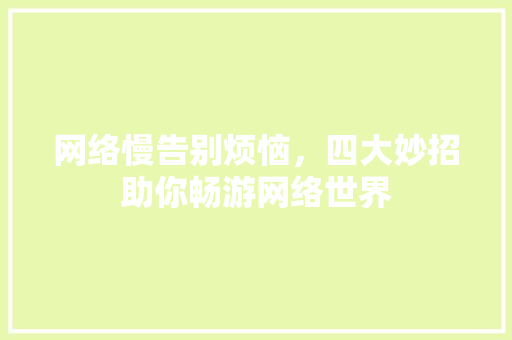 网络慢告别烦恼，四大妙招助你畅游网络世界