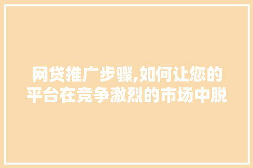 网贷推广步骤,如何让您的平台在竞争激烈的市场中脱颖而出