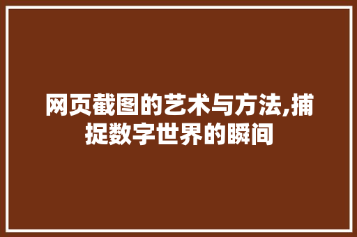 网页截图的艺术与方法,捕捉数字世界的瞬间