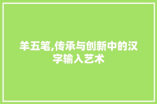 羊五笔,传承与创新中的汉字输入艺术