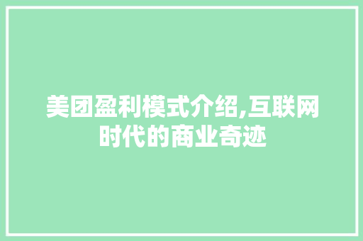 美团盈利模式介绍,互联网时代的商业奇迹